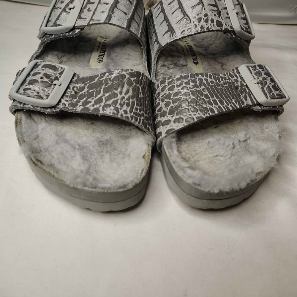Birkenstock Silver Crocodile Pattern Sandals - image 2